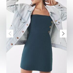 Urban Outfitters Riley Button-Down Linen Cotton Mini Dress Teal Size 4